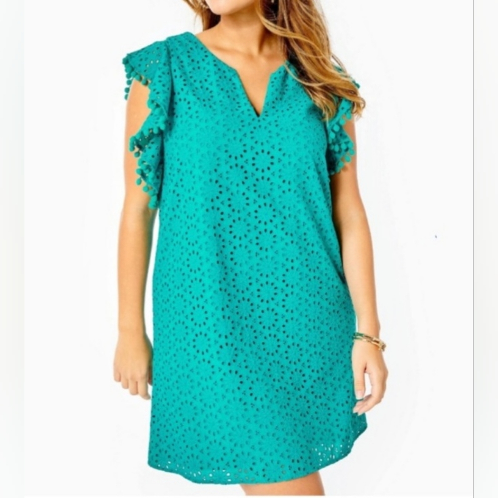 Lilly Pulitzer - Water Lilly Green - Neon Starburst Eyelet Astara Dress - Size L